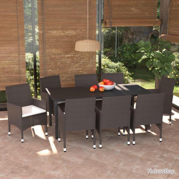 Ensemble � manger de et coussins 9 pcs Poly rotin Marron