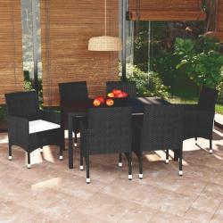 Ensemble &agrave; manger de coussins 7pcs R&eacute;sine tress&eacute;e Noir
