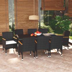 Ensemble &agrave; manger de coussins 9pcs R&eacute;sine tress&eacute;e Noir