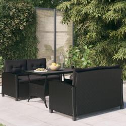 Ensemble &agrave; manger de coussins noirs 3 pcs R&eacute;sine tress&eacute;e