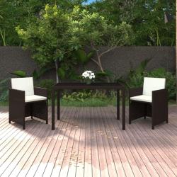 Ensemble &agrave; manger de et coussins 3 pcs Poly rotin Marron