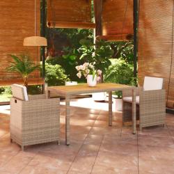 Ensemble &agrave; manger de et coussins 3 pcs Poly rotin Beige