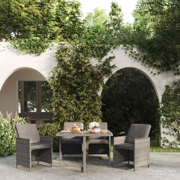 Ensemble de repas avec coussins, 5 pi�ces, en r�sine tress�e, gris, pour le salon