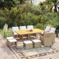 Ensemble &agrave; manger de coussins 11pcs R&eacute;sine tress&eacute;e Beige