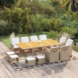 Ensemble &agrave; manger de coussins 13pcs R&eacute;sine tress&eacute;e Beige
