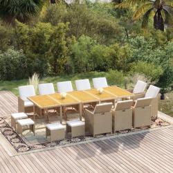 Ensemble &agrave; manger de coussins 15pcs R&eacute;sine tress&eacute;e Beige