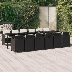 Ensemble &agrave; manger de coussins 13 pcs R&eacute;sine tress&eacute;e Noir