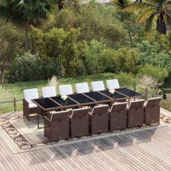 Ensemble &agrave; manger de avec coussins 13 pcs R&eacute;sine tress&eacute;e