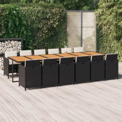 Ensemble &agrave; manger de coussins 13 pcs R&eacute;sine tress&eacute;e Noir