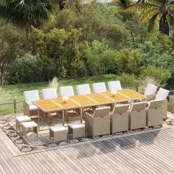 Ensemble &agrave; manger de coussins 17pcs R&eacute;sine tress&eacute;e Beige
