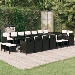 Ensemble &agrave; manger de coussins 19 pcs R&eacute;sine tress&eacute;e Noir