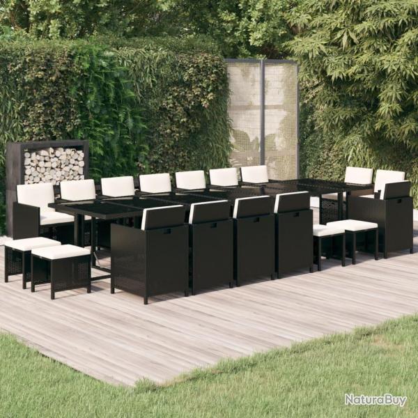 Ensemble � manger de coussins 19 pcs R�sine tress�e Noir