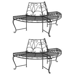 Banc demi-circulaire tour d'arbre lot de 2 &Oslash;160 cm Noir Acier