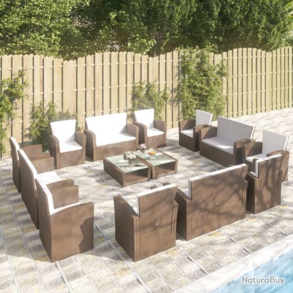Salon de 16 pcs avec coussins R�sine tress�e Marron