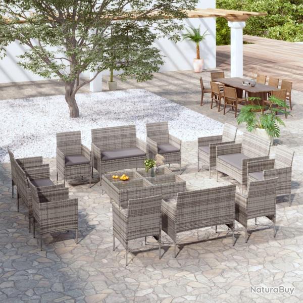 Salon de 16 pcs avec coussins R�sine tress�e Gris