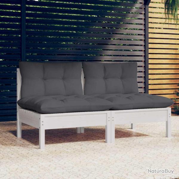 Canap� 2 places avec coussins anthracite en bois de pin pour le salon