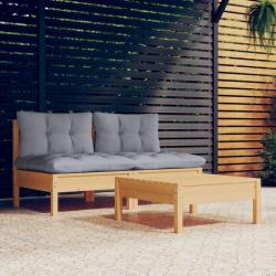 Salon de 3 pcs avec coussins gris Bois de pin
