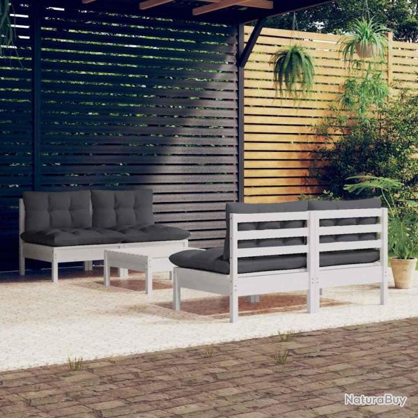 Salon 5 pi�ces avec coussins anthracite, en bois de pin
