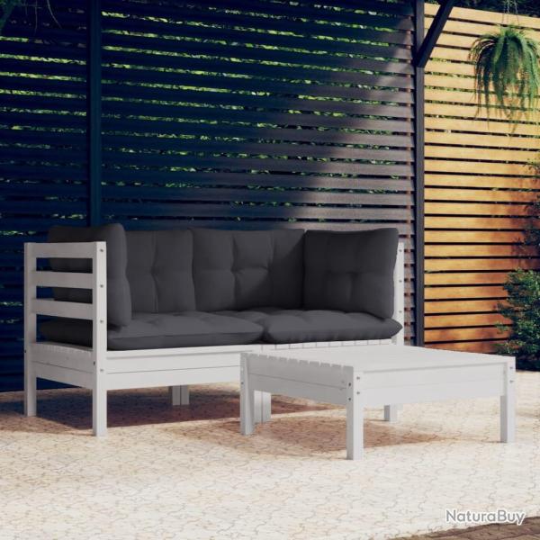 Salon de 3 pcs avec coussins anthracite bois de pin