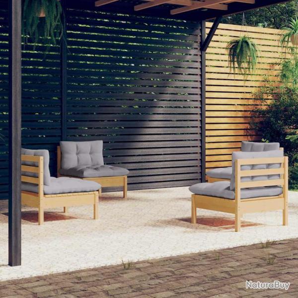 Salon 4 pi�ces avec coussins gris, en bois de pin