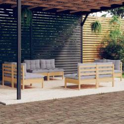 Salon 8 pi&egrave;ces avec coussins gris, en bois de pin