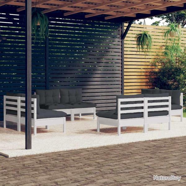 Salon de 8 pi�ces avec coussins en bois de pin anthracite