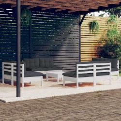 Salon de 9 pi&egrave;ces avec coussins anthracite en bois de pin