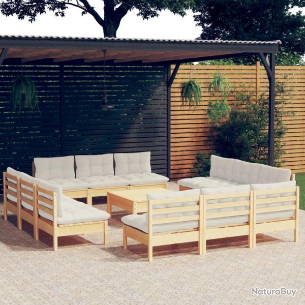 Salon de 13 pcs avec coussins cr�me bois de pin