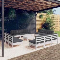Salon 13 pi&egrave;ces avec coussins, en bois de pin, anthracite