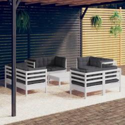 Salon de 9 pcs avec coussins anthracite bois de pin