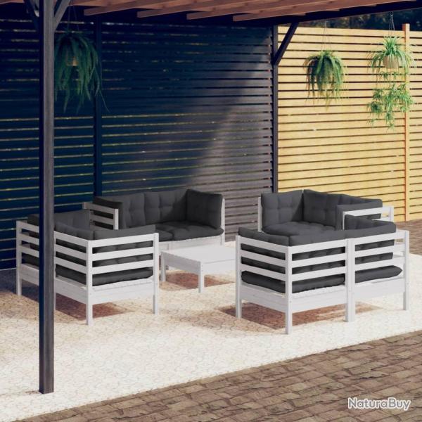 Salon de 9 pcs avec coussins anthracite bois de pin