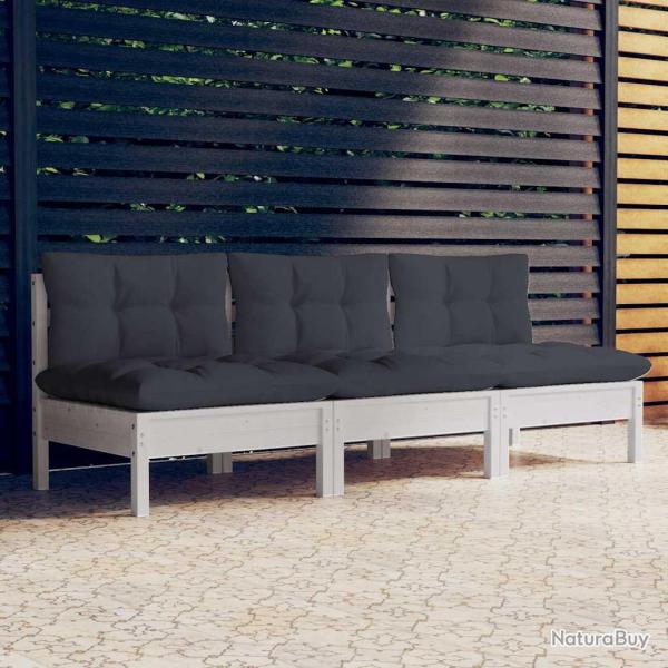 Canap� 3 places avec coussins en bois de pin anthracite, pour le salon