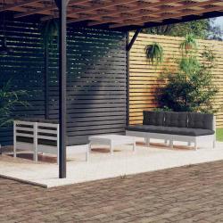 Salon de 6 pi&egrave;ces avec coussins anthracite en bois de pin