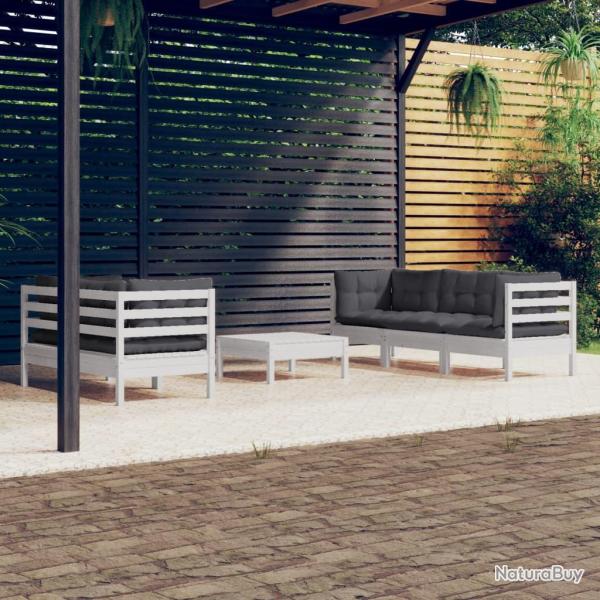 Salon de 6 pcs avec coussins anthracite bois de pin