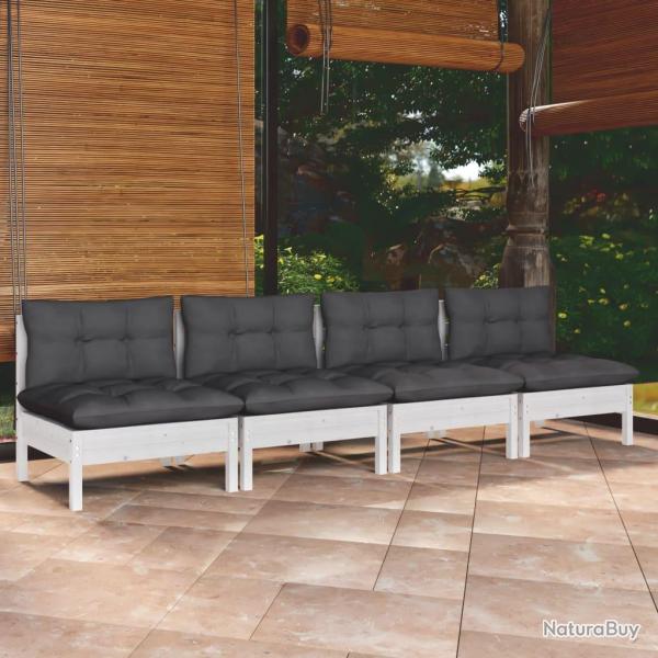 Canap� 4 places de avec coussins anthracite Bois de pin