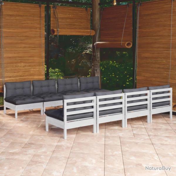 Salon 9 pi�ces avec coussins, en bois de pin massif