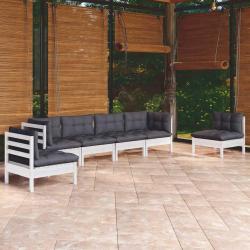 Salon de 6 pi&egrave;ces avec coussins, en bois de pin massif, pour la terrasse