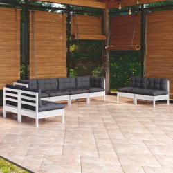 Salon de jardin 8 pi&egrave;ces avec coussins, en bois de pin massif