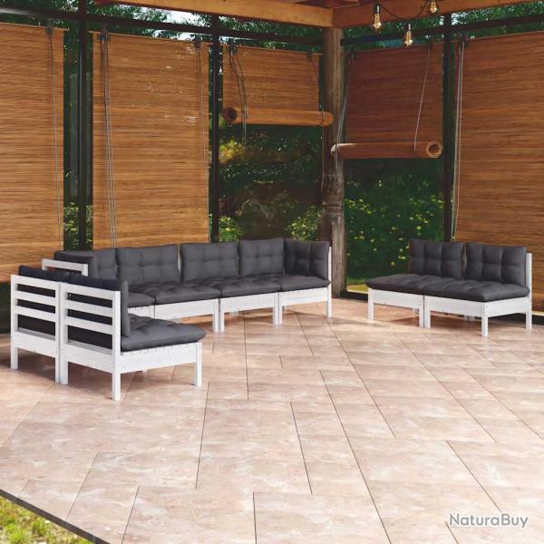 Salon de jardin 8 pi�ces avec coussins, en bois de pin massif