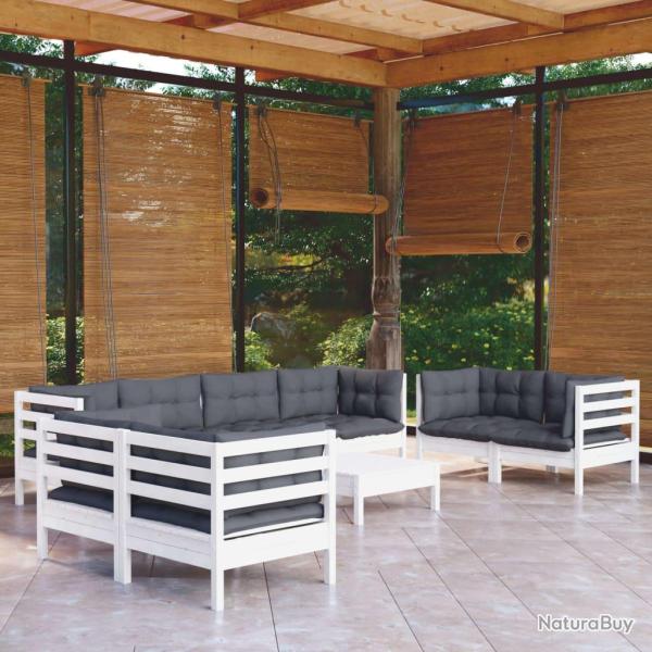 Salon de 9 pcs avec coussins bois de pin massif