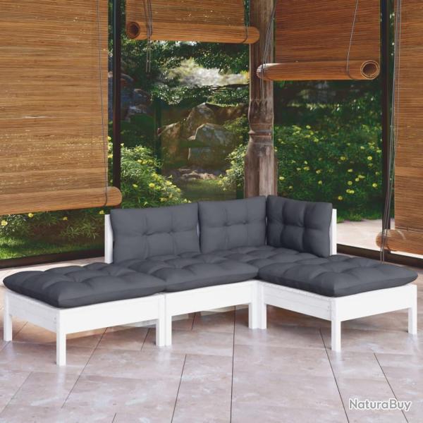 Salon de 4 pcs avec coussins bois de pin massif
