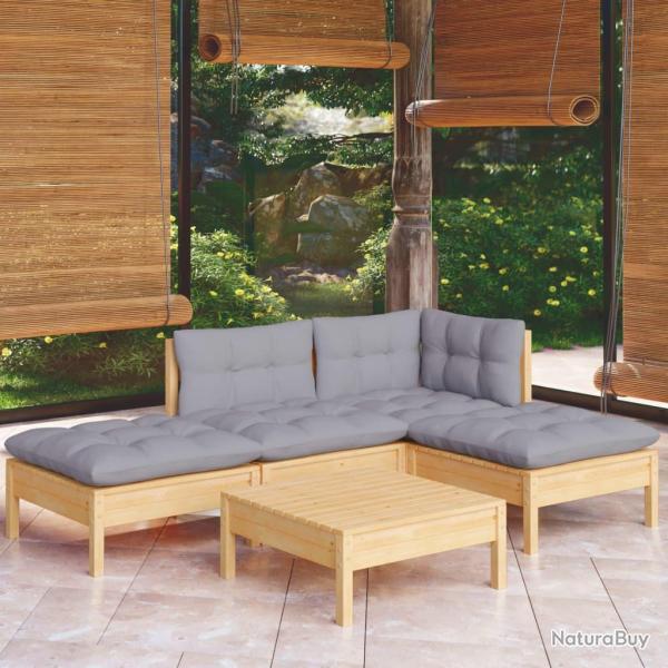 Salon de 5 pcs avec coussins gris bois de pin
