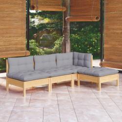 Salon de 4 pcs avec coussins gris Bois de pin