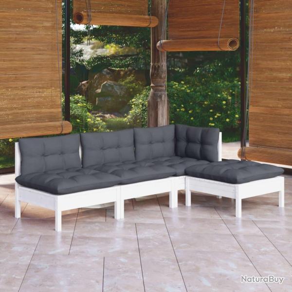 Salon de 4 pcs avec coussins blanc bois de pin