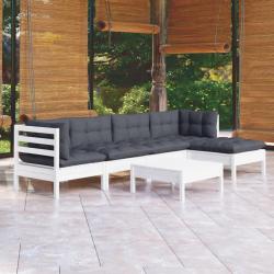 Salon de 6 pcs avec coussins blanc bois de pin