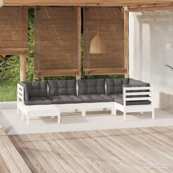 Salon de 6 pcs avec coussins blanc bois de pin massif