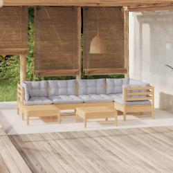 Salon de 7 pcs avec coussins gris bois de pin massif