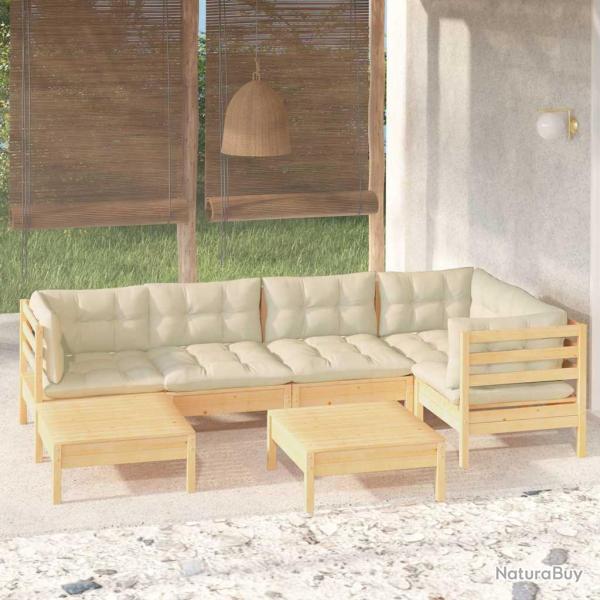 Salon de 7 pi�ces avec coussins, en bois de pin massif cr�me
