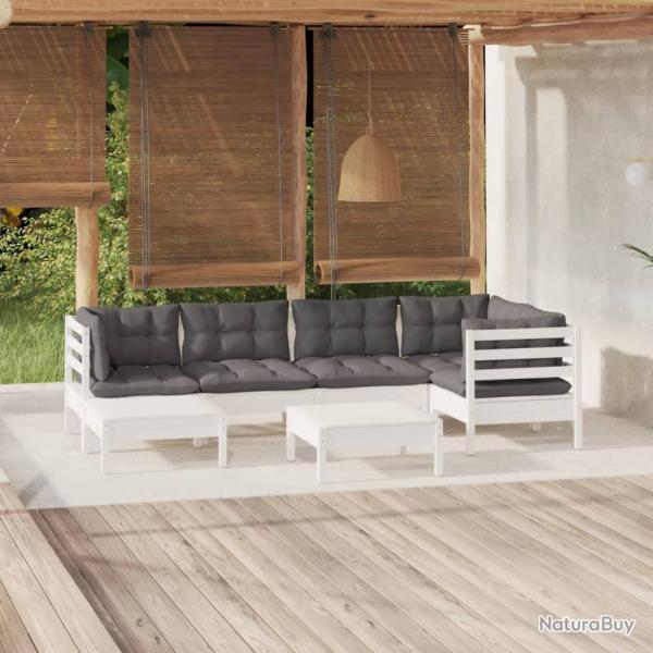 Salon de 7 pcs avec coussins blanc bois de pin massif