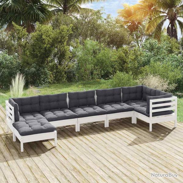 Salon de 7 pi�ces avec coussins, en bois de pin massif blanc, pour le jardin